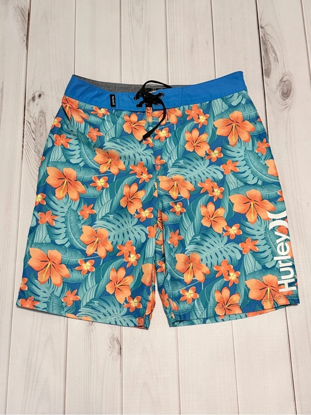 Hurley Gray and Blue Swim Shorts with Pastel Floral Accents